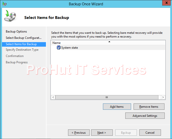 System State Backup Of Component